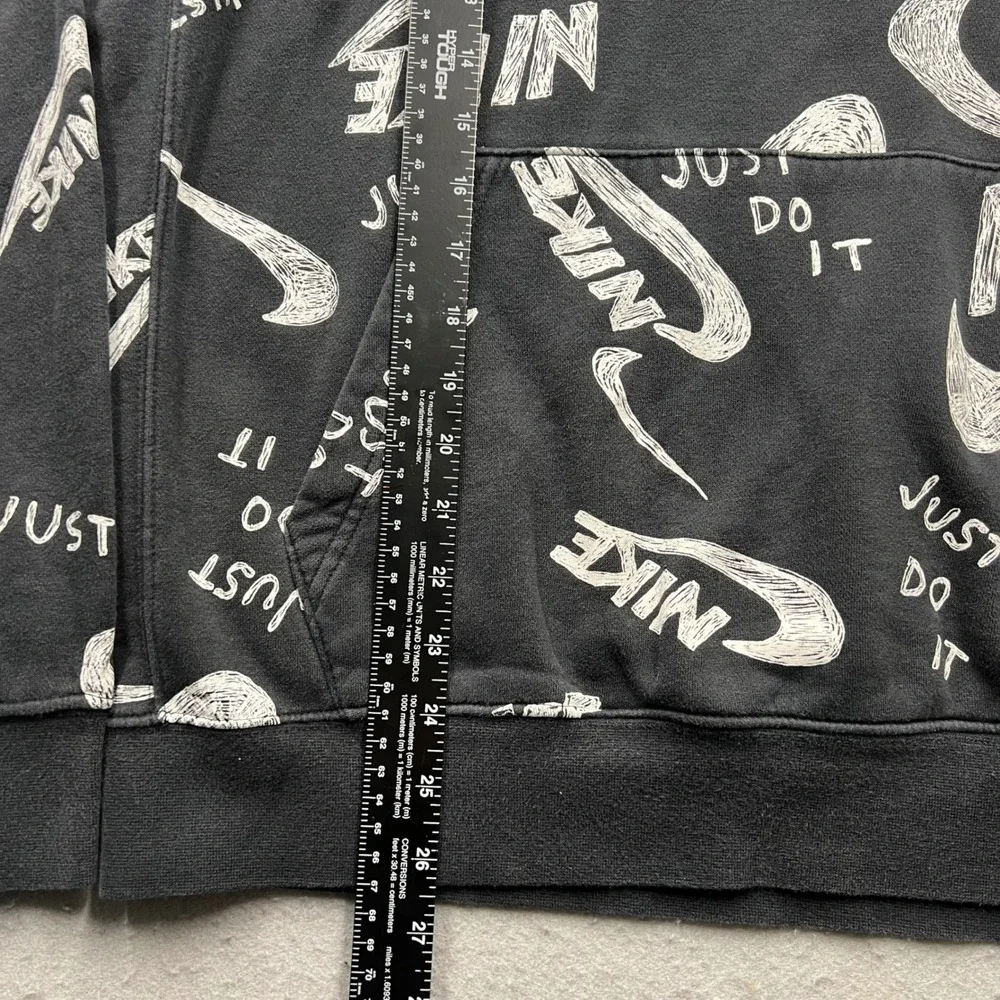 Nike Mens Hoodie Large Black White All Over Print Just Do It Swoosh Pullover